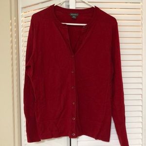 Red button-up sweater